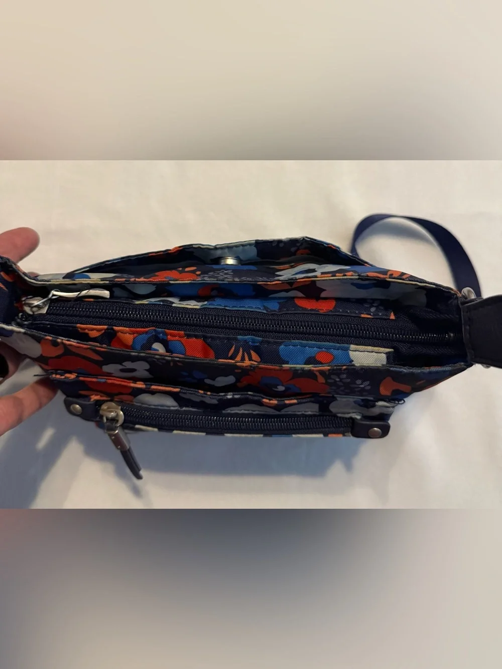 Baggallini Floral Crossbody Bag Navy Blue Orange Large Lightweight Travel Purse